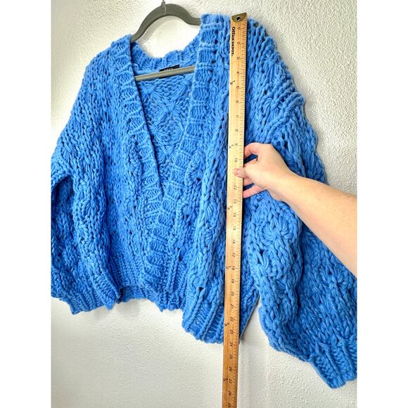 Vici Dusty Blue Chunky Knit Oversized Open Front Cardigan Sweater S - Picture 14 of 15